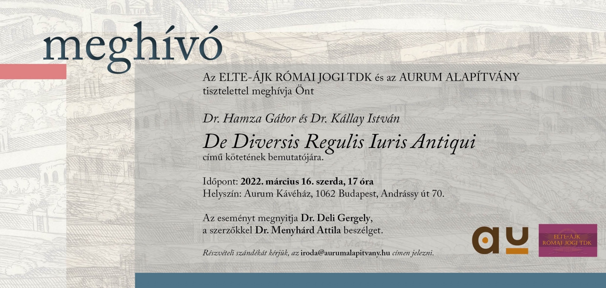 De Diversis Regulis Iuris Antiqui - meghívó